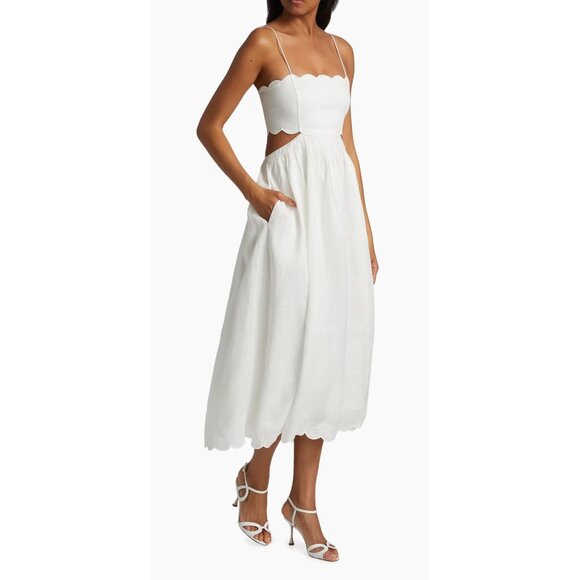 Zimmermann Dresses & Skirts - Zimmermann Rhiannon Scallop Linen Voile cutout Midi-Dress size 3/ M/ US 8-10